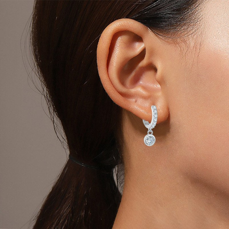 Boucles d'oreilles créoles pendantes en argent véritable et moissanite