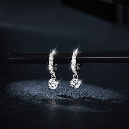 Real Silver Moissanite Dangling Hoop Earrings