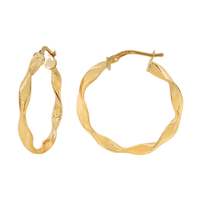 Boucle d'oreille créole ronde torsadée en or véritable