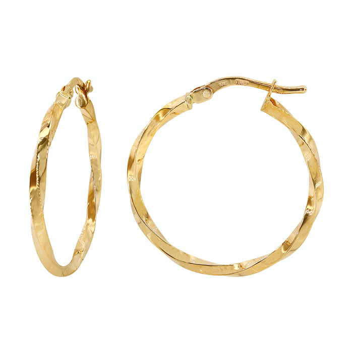 Boucles d'oreilles créoles rondes torsadées en or véritable