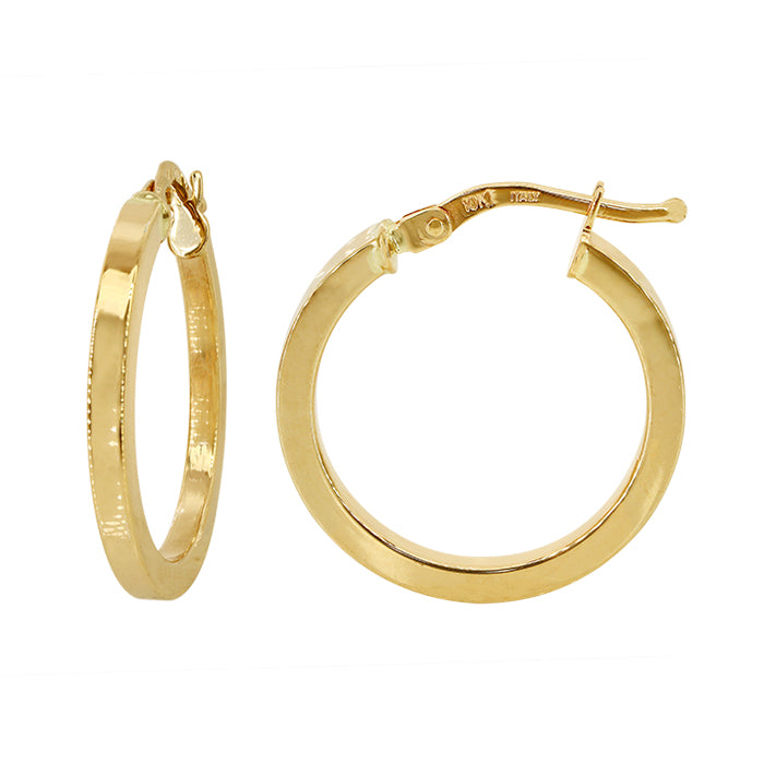 Boucles d'oreilles créoles rondes en or véritable avec tube carré