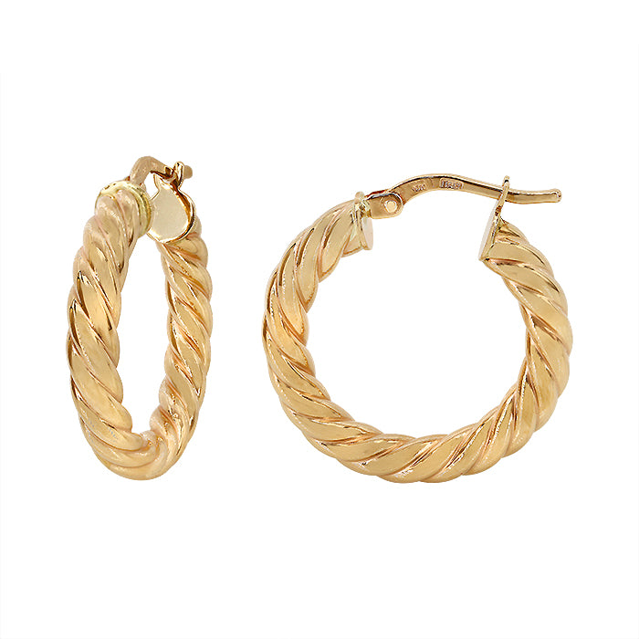 Boucles d'oreilles créoles rondes torsadées en or véritable