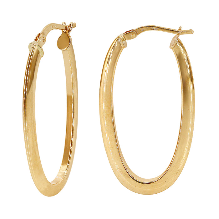 Boucles d'oreilles créoles ovales en or véritable, tube triangulaire,