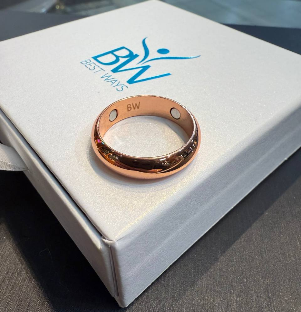 Discover timeless style and natural wellness with the BestWays Magnetic Energy Ring. Crafted from durable stainless steel with a smooth rose gold finish, this unisex band features two therapeutic magnets to support energy balance, reduce stress, and improve circulation. Lightweight, stylish, and perfect for everyday wear.