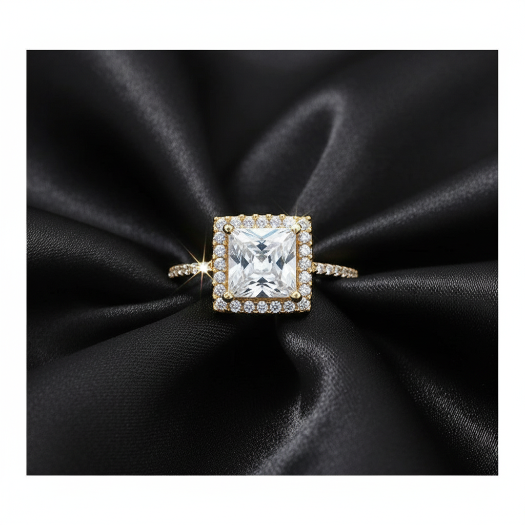 Bague américaine carrée en or véritable