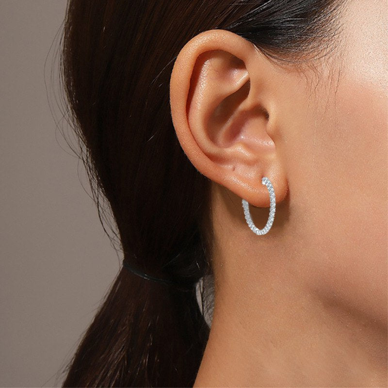 Boucles d'oreilles créoles en argent véritable et moissanite
