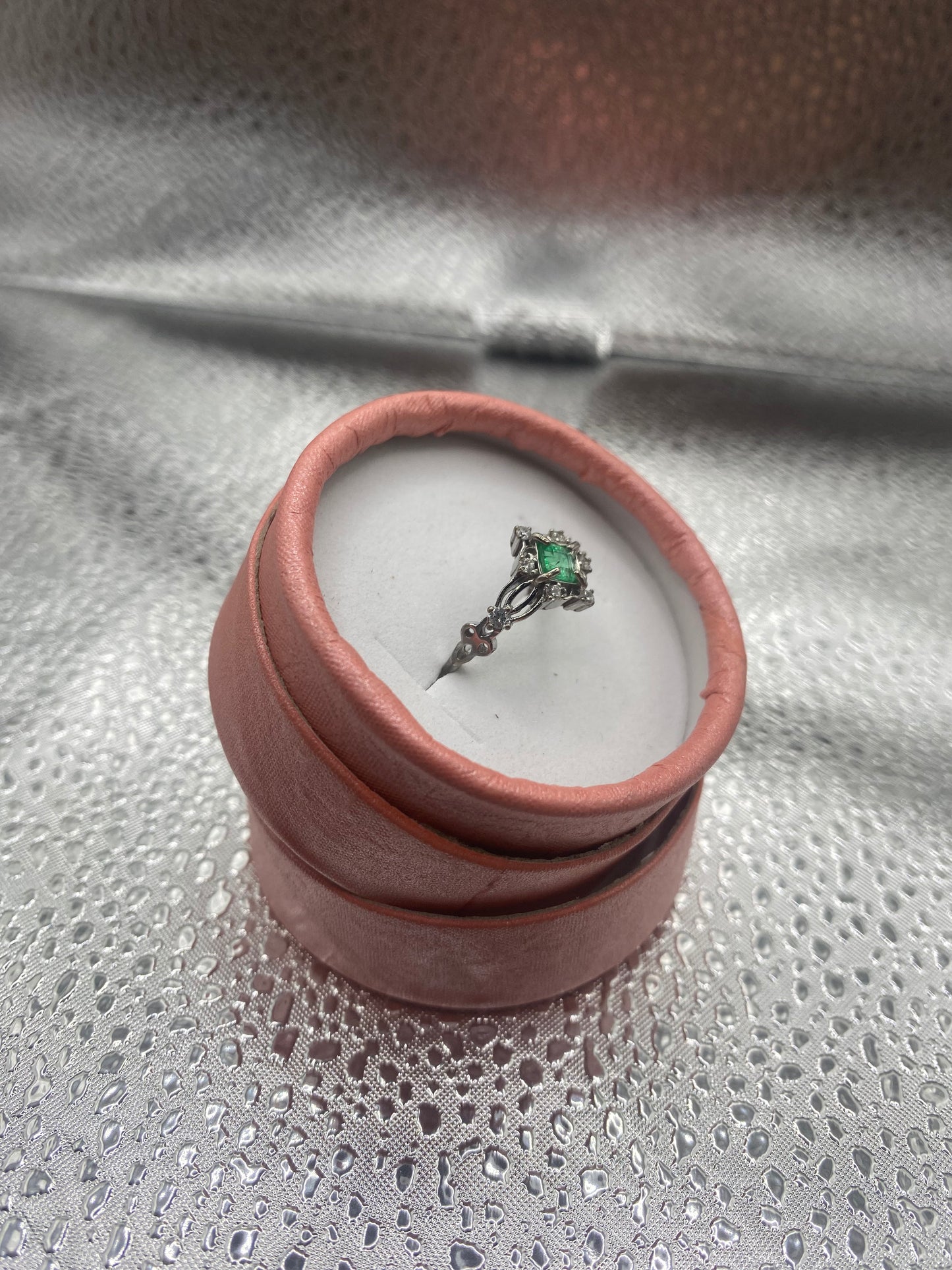 Bague carrée en argent véritable avec émeraude naturelle