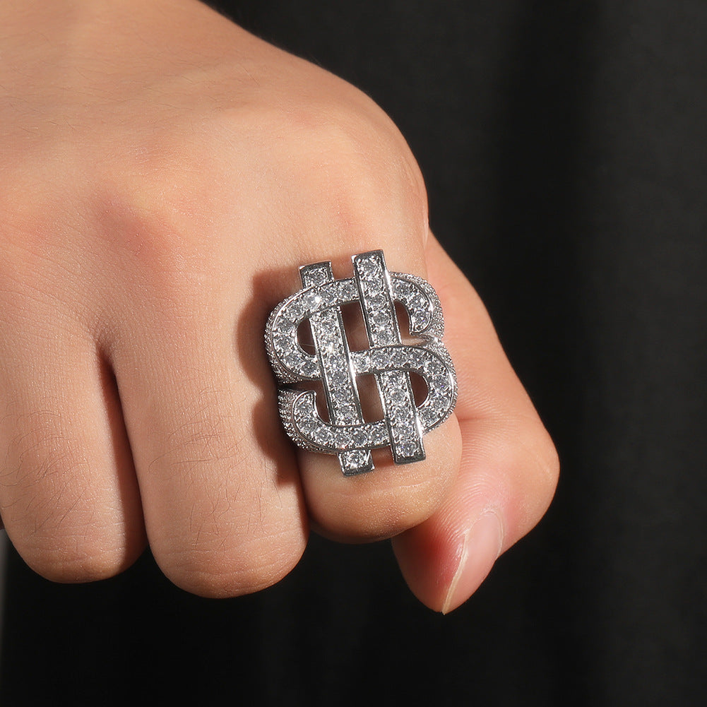 Bague dollar en zircone cubique glacée