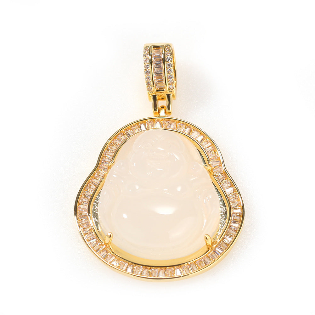 collier pendentif bouddha en jade vert diamant baguette en laiton