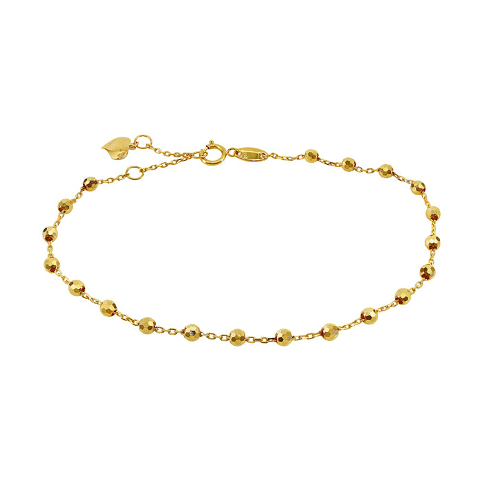 Bracelet en or 10 carats avec perles en forme de boule taillées en diamant, 6,5″ + 0,5″ + 0,5″ d'extension (2,5 mm)