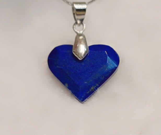 Pendentif cœur en argent sterling et véritable lapis-lazuli