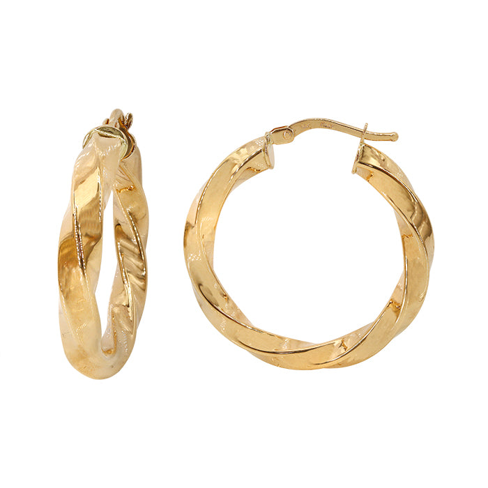Boucles d'oreilles créoles rondes torsadées en or véritable,