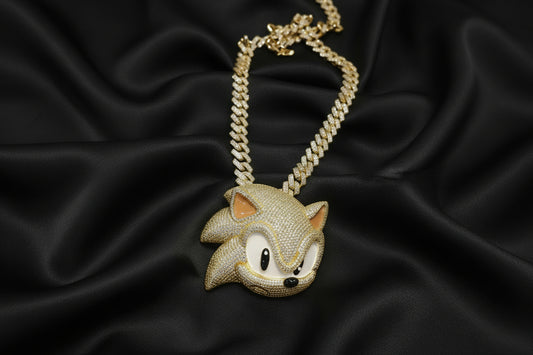 Iced out gold plated sonic pendant