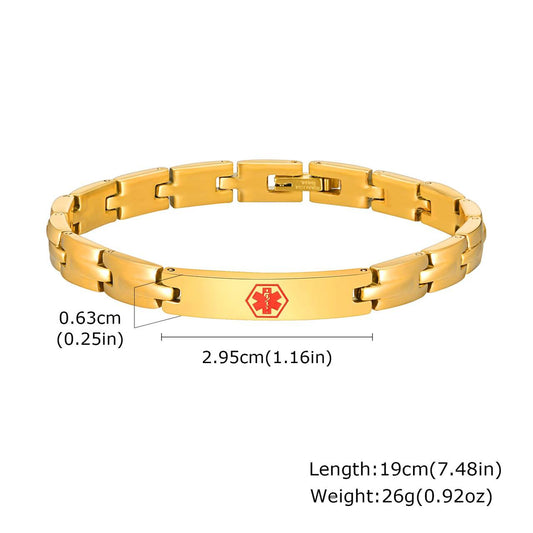Stay protected in style with the BestWays Medical Alert Bracelet. Made from durable stainless steel with a gold-tone finish, it features a red medical symbol for quick recognition and an engravable plate for vital health information or emergency contacts.
Comfortable, rust-resistant, and perfect for diabetes, allergies, epilepsy, and more.