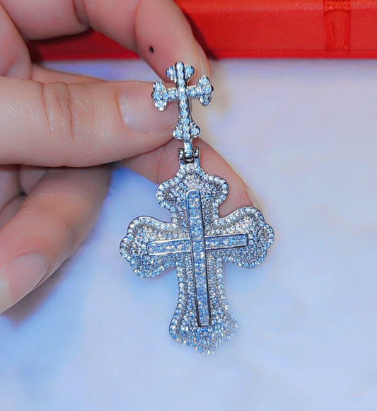 Iced out white gold plated Cross pendant