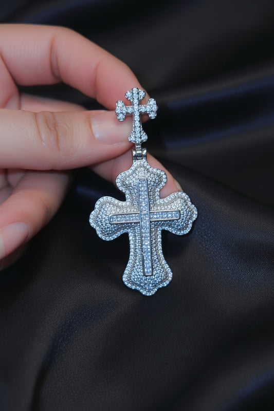 Iced out white gold plated Cross pendant