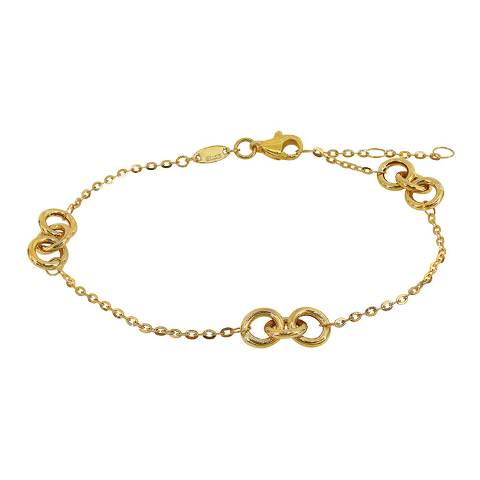 10KT Gold triple round loops bracelet, 6.5″ + 0.5″ + 0.5″ extension(6x12mm)