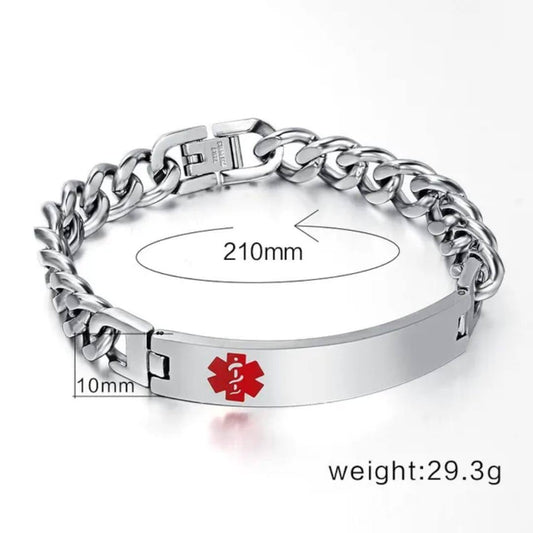 Stay protected with the BestWays M™
Medical Alert Bracelet. Featuring a stainless steel Cuban link chain, red Star of Life, and custom engravable ID plate, it alerts responders to your health conditions instantly. Durable, stylish, unisex, and adjustable-ideal for diabetes, epilepsy, allergies, and more.