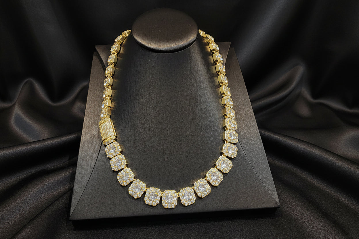 Iced out gold plated chain