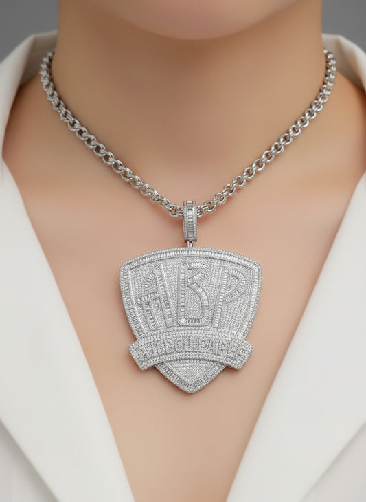 Iced out White gold plated pendant