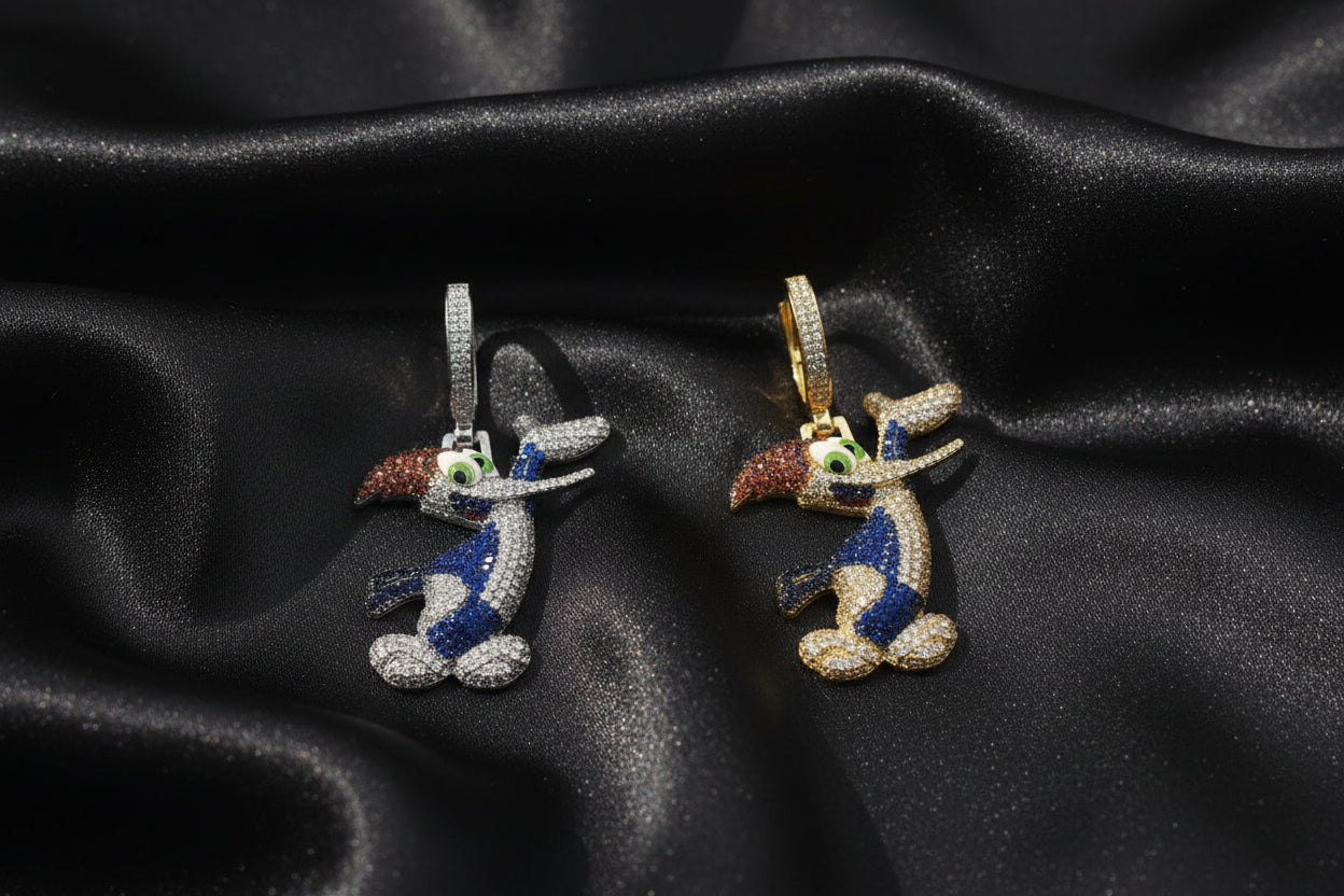 Iced out white gold plated Cartoon pendant