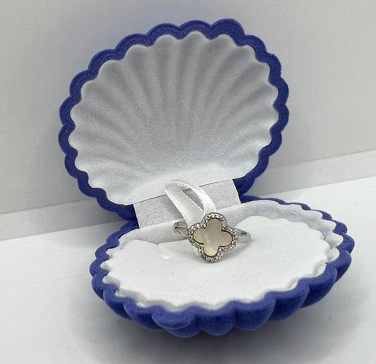 Bague trèfle à 4 feuilles en argent véritable