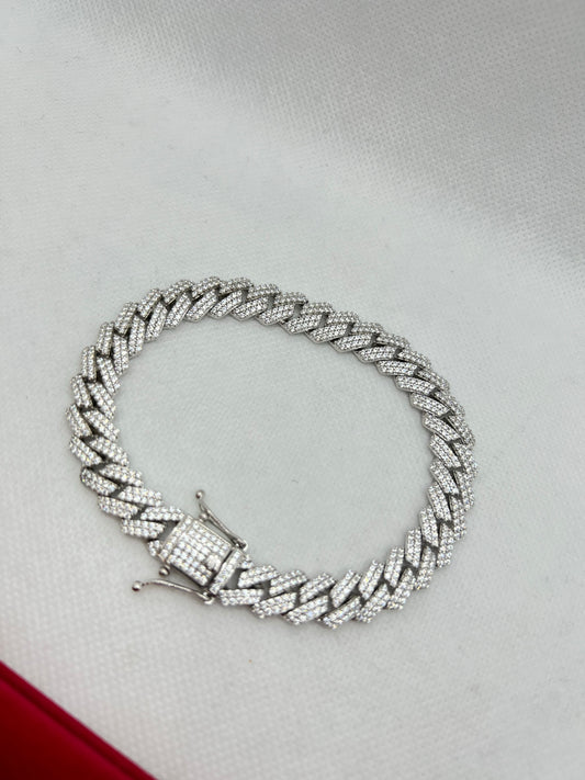 Bracelet en argent véritable à maillons cubains glacés
