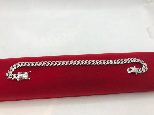Bracelet cubain en argent sterling avec maillons glacés