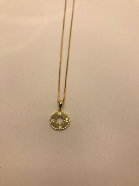 Collier boussole en argent sterling rempli d'or