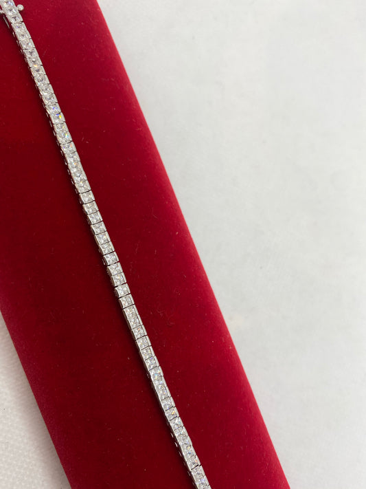 Bracelet de tennis en argent véritable taille princesse