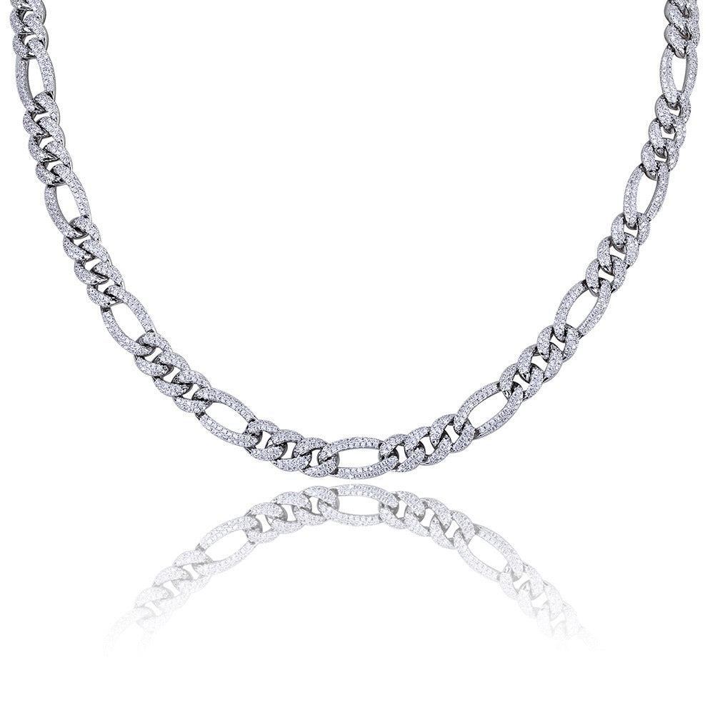 Iced out Figaro link hiphop cuban chain necklace and bracelet - 7Jewelry