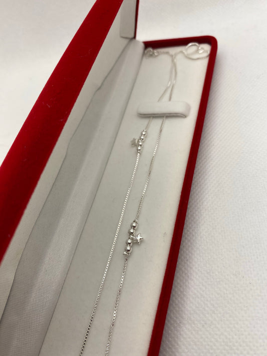 Real silver anklets with star and ball design