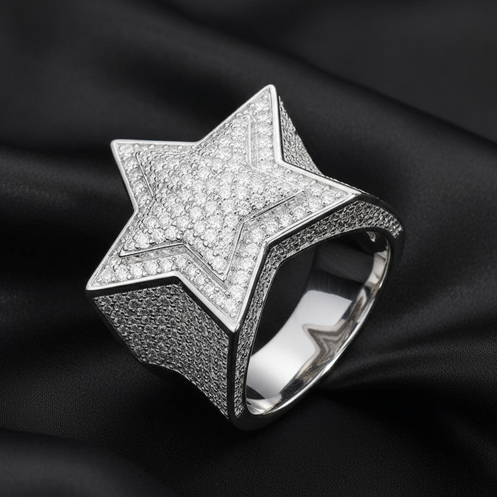 Bague étoile en argent véritable et moissanite