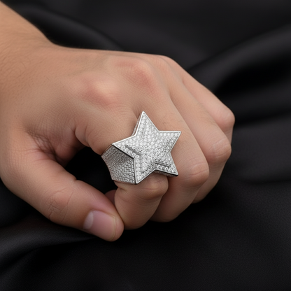 Bague étoile en argent véritable et moissanite