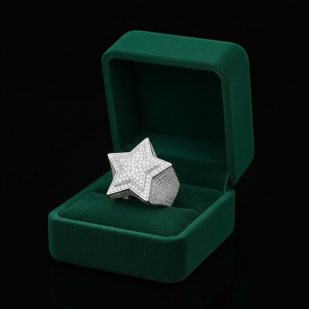 Bague étoile en argent véritable et moissanite