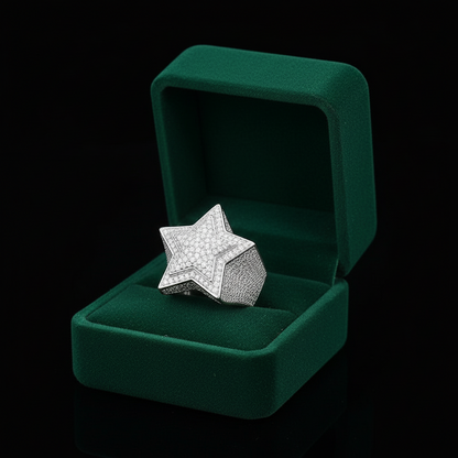 Bague étoile en argent véritable et moissanite