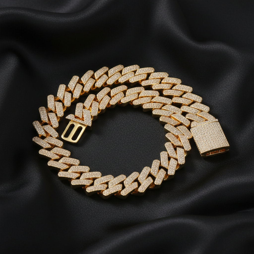 Chaîne à maillons cubains Miami plaquée or 18 carats avec pierre en oxyde de zirconium cubique