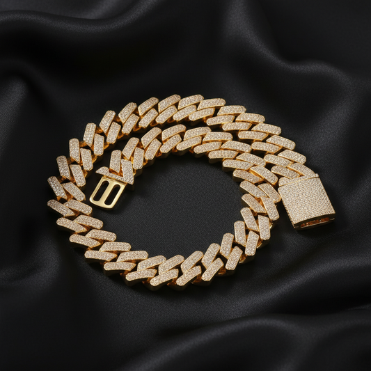 Chaîne à maillons cubains Miami plaquée or 18 carats avec pierre en oxyde de zirconium cubique