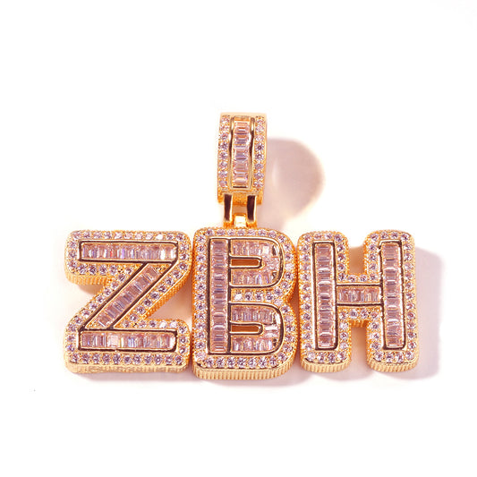 Custom mini Iced Out Baguette Cz Initial Letters Name Charms