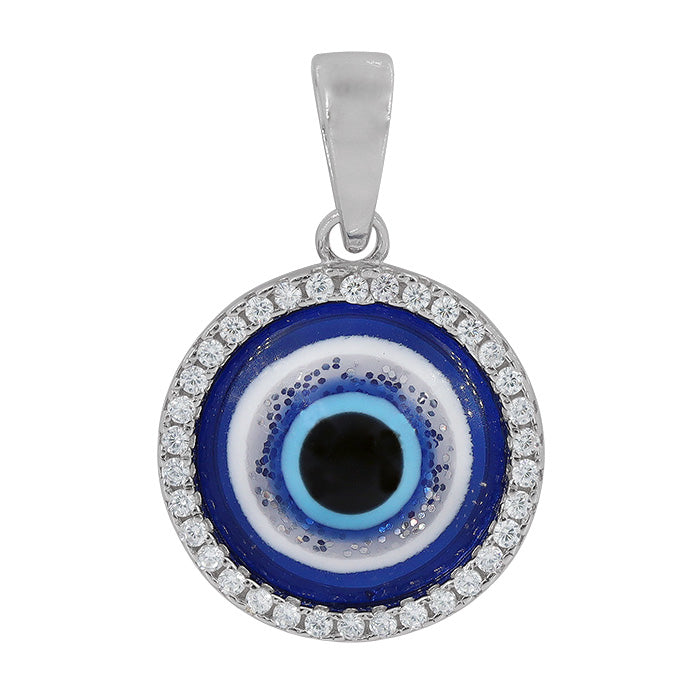 Pendentif mauvais œil en argent sterling avec rhodium