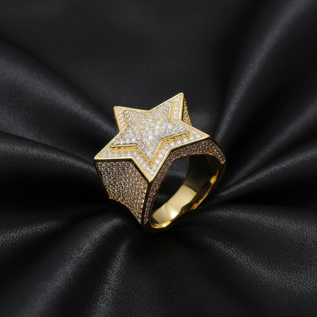 Bague étoile en argent véritable et moissanite