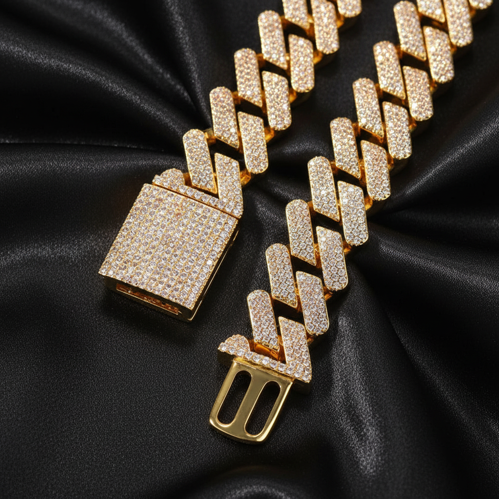 Chaîne à maillons cubains Miami plaquée or 18 carats avec pierre en oxyde de zirconium cubique