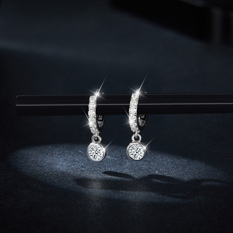 Real Silver Moissanite Dangling Hoop Earrings