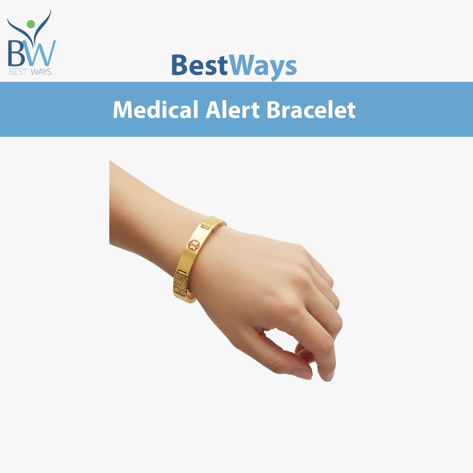 Protect your health with elegance using the Gold-Plated Medical Alert Bracelet.
Crafted from rust-resistant stainless steel with durable gold plating, it features the universal medical symbol for quick emergency ID. Scratch- and water-resistant, hypoallergenic, and perfect for diabetes, epilepsy, allergies, or medications.