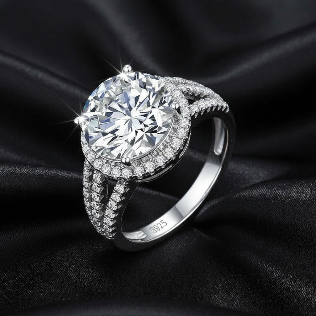 Bague pour femme en argent véritable et moissanite