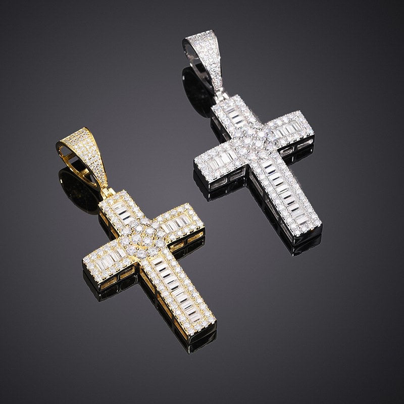Pendentif croix en argent véritable et moissanite