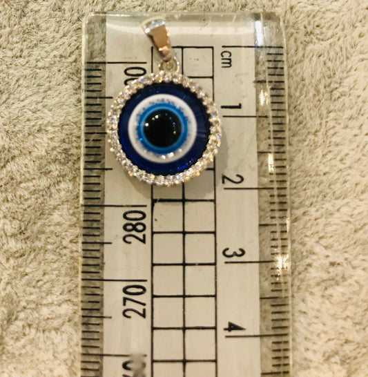 Sterling silver with rhodium, evil eye pendant