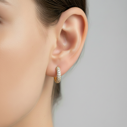 Boucles d'oreilles créoles en or véritable et zircone cubique