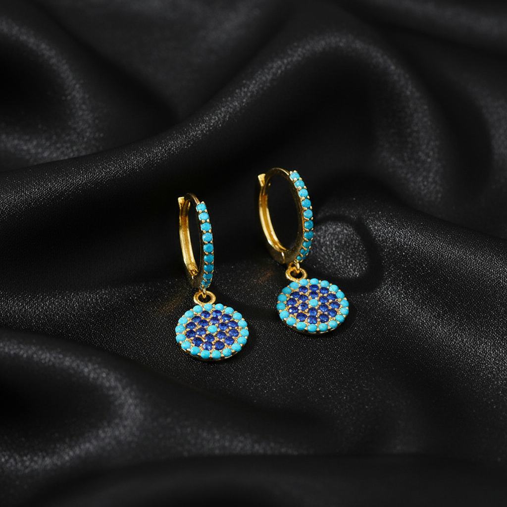 Real gold evil eye hoop earrings