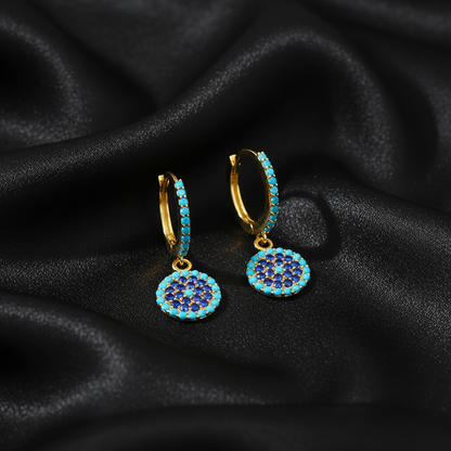 Real gold evil eye hoop earrings
